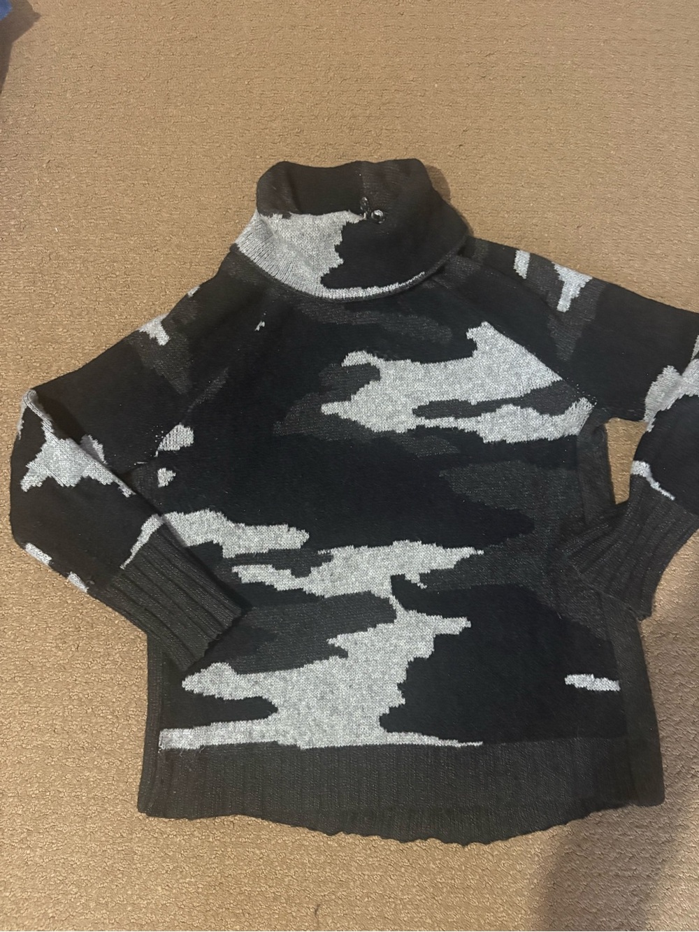 Women’s Cable and Gauge Black & Gray Camouflage Turtleneck Sweater